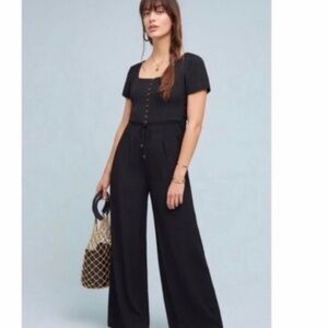 Mauve by Anthropologie Black Button-Front Jumpsuit